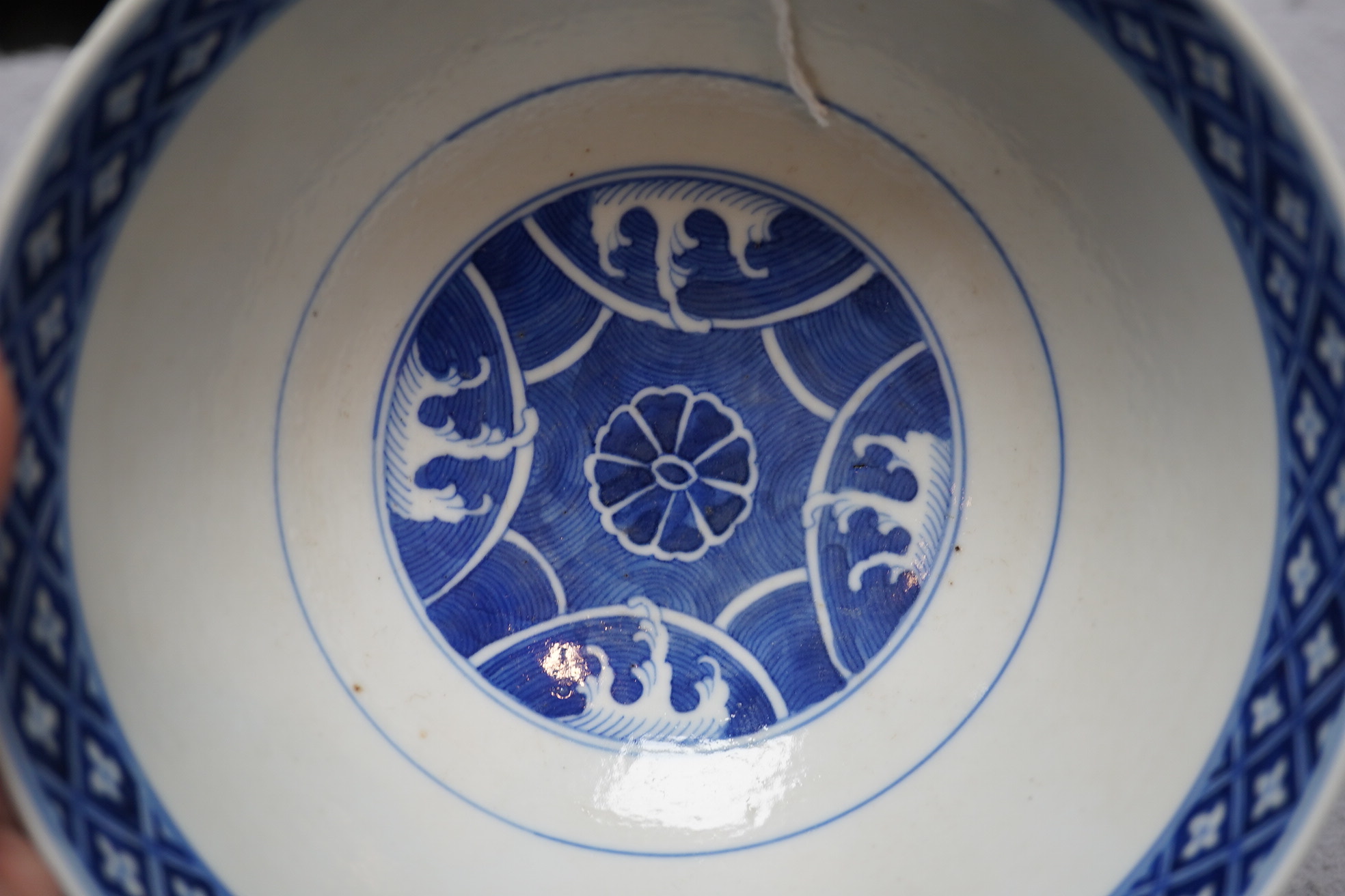 A Chinese blue and white eight trigrams bowl, Daoguang mark, probably c.1900